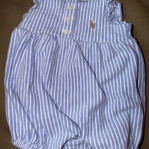 Ralph Lauren Baby Girls Striped Oxford Bubble Shortall Harbor Island Blue 0-3